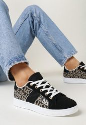 Czarne Sneakersy z Nadrukiem Mindi. Czarne obuwie sportowe Born2be, bez zapięcia. Za 69.99 zł.