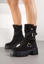 Czarne Botki Workery na Grubej Podeszwie i Obcasie z Klamrami Tulanira. Czarne botki Born2be, bez wzorów, z jeansu, bez obcasa, na obcasie, bez zapięcia. Za 179.99 zł.