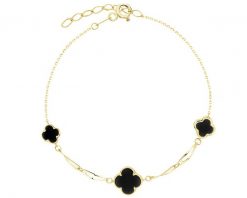 Złota bransoletka z onyksami syntetycznymi - koniczyny. Żółte bransoletki Apart, z onyksem, złote. Za 1,019.00 zł.
