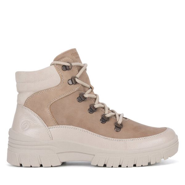 Trzewiki Remonte. Brązowe botki Remonte, bez wzorów, bez obcasa, na płaskiej podeszwie, bez zapięcia. Za 309.99 zł.