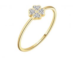 Pierścionek z żółtego złota z diamentami - koniczyna - 0,01 ct - próba 375. Żółte pierścionki Apart, z diamentem, złote. Za 799.00 zł.