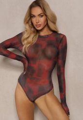 Bordowe Body z Siateczki z Długimi Rękawami i Wzorem Tie-Dye Itavia. Czerwone body Renee, l, bez wzorów, z jeansu. Za 69.99 zł.