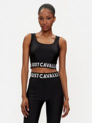 Just Cavalli Top 76PAM204 Czarny Slim Fit. Czarne topy Just Cavalli, bez wzorów, z syntetyku, bez kołnierzyka, bez ramiączek. Za 339.99 zł.