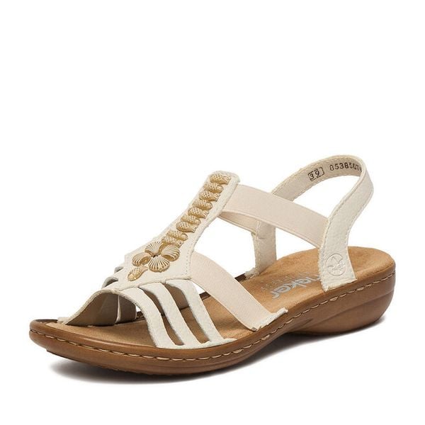 Sandały Rieker. Białe sandały Rieker, bez wzorów, bez obcasa, na płaskiej podeszwie, bez zapięcia. Za 269.99 zł.