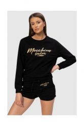MOSCHINO Czarna bluza damska ze złotym logo, Rozmiar M. Czarne bluzy sportowe MOSCHINO, m, z aplikacjami, z bawełny, bez kaptura. W wyprzedaży za 429.99 zł.