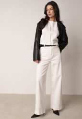 Białe Szerokie Jeansy z Bawełny z Wysokim Stanem Jyneli. Białe jeansy Born2be, do pracy, l, bez wzorów, z bawełny, z podwyższonym stanem. Za 129.99 zł.