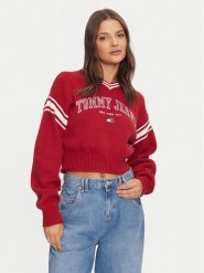Tommy Jeans Sweter Varsity DW0DW18692 Czerwony Relaxed Fit. Czerwone swetry Tommy Jeans, l, bez wzorów, z bawełny, bez ramiączek. Za 269.99 zł.