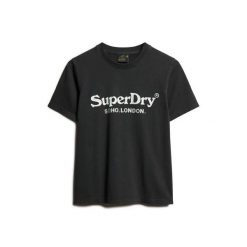 Damska koszulka na co dzień Superdry Metallic Venue. Czarne bluzki Superdry, bez wzorów, bez kołnierzyka, bez ramiączek. Za 152.45 zł.