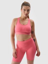 4F Legginsy kolarki treningowe z materiału z recyklingu damskie - koralowe L. Czerwone legginsy sportowe 4f, l, bez wzorów, z dzianiny, z podwyższonym stanem, do biegania. W wyprzedaży za 59.99 zł.