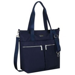 Granatowa, jednokomorowa shopperka damska z poliestru wyposażona w dopinany, regulowany pasek Peterson PTN CTY-19. Shopper Peterson, bez wzorów, bez dodatków. Za 89.99 zł.