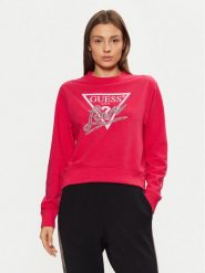 Guess Bluza W5RQ04 KB683 Czerwony Regular Fit. Czerwone bluzy Guess, m, z aplikacjami, z syntetyku, bez kaptura. Za 219.99 zł.