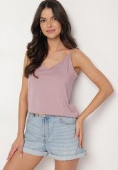 Fioletowy Top z Modalem i Bawełną Ozdobiona Wiązaniem Lilacea. Fioletowe topy Born2be, l, bez wzorów, z bawełny, bez kołnierzyka, bez ramiączek. Za 29.99 zł.