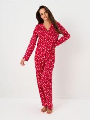 Bawełniana piżama dwuczęściowa ze wzorem - czerwony. Czerwone piżamy Sinsay, bez wzorów, z bawełny, bez ramiączek. Za 79.99 zł.