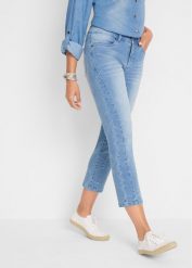 Miękkie dżinsy 7/8. Niebieskie jeansy bonprix, bez wzorów. Za 122.99 zł.