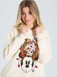 Bluza Myszka Miki - kremowy. Białe bluzy Sinsay, l, bez wzorów, z kapturem. Za 49.99 zł.