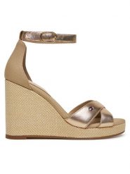 Tommy Hilfiger Sandały Flag Metallic High Wedge Espad FW0FW08811 Złoty. Żółte sandały TOMMY HILFIGER, bez wzorów, ze skóry, bez obcasa, na koturnie, bez zapięcia. Za 309.99 zł.