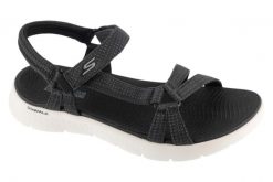 Sandały damskie, Go Walk Flex Sandal - Sublime. Czarne sandały Skechers, bez wzorów, z materiału, sportowe, bez obcasa, bez zapięcia. Za 229.99 zł.