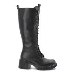 Czarne Kozaki Vinceza Eleganckie Obuwie Damskie Na Obcasie. Czarne kozaki VINCEZA, ze skóry, przed kolano, bez obcasa, na obcasie, bez zapięcia. Za 280.99 zł.