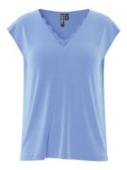 Pieces Koszulka "Kamala" w kolorze błękitnym rozmiar: S. Niebieskie bluzki Pieces, s, bez wzorów, z koronki, bez kołnierzyka, bez ramiączek. Za 83.81 zł.