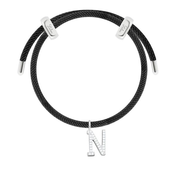 Bransoletka Liana w kolorze czarnym z posrebrzaną literką N z cyrkoniami. Czarne bransoletki Lilou, z cyrkonią, posrebrzane. Za 288.00 zł.