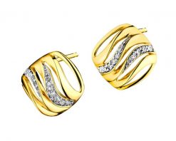 Kolczyki z żółtego złota z diamentami - 0,12 ct - próba 585. Żółte kolczyki Apart, z diamentem, złote. W wyprzedaży za 2,163.00 zł.