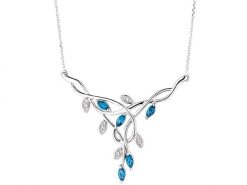 Naszyjnik z białego złota z diamentami i topazami London Blue - liście - próba 585. Białe naszyjniki Apart, z diamentem, złote. W wyprzedaży za 2,023.00 zł.