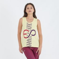 Top treningowy BUBLE z bawełny damski. Żółte topy ELPLAYER, bez wzorów, z bawełny, bez kołnierzyka, bez ramiączek. Za 43.00 zł.