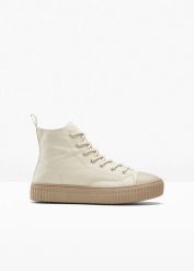 Wysokie sneakersy na platformie. Brązowe obuwie sportowe bonprix, bez zapięcia. Za 124.99 zł.