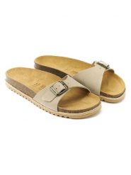 Mandel Skórzane klapki "Agata" w kolorze beżowym rozmiar: 36. Brązowe klapki Mandel, bez wzorów, z nubiku, z otwartym noskiem, bez obcasa. Za 130.99 zł.