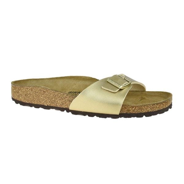 Klapki Damskie Skóra Madrid. Czarne klapki Birkenstock, bez wzorów, z materiału, z otwartym noskiem, bez obcasa, na obcasie. Za 570.99 zł.