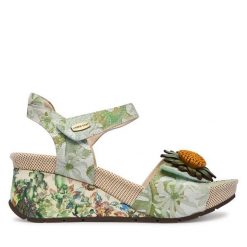 Sandały Laura Vita. Zielone sandały Laura Vita, bez wzorów, bez obcasa, na koturnie, bez zapięcia. Za 439.99 zł.