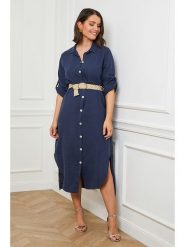 Curvy Lady Lniana sukienka w kolorze granatowym rozmiar: 40/42. Niebieskie sukienki Curvy Lady, bez wzorów, ze lnu, klasyczne, bez kołnierzyka, bez ramiączek, maxi. Za 140.53 zł.