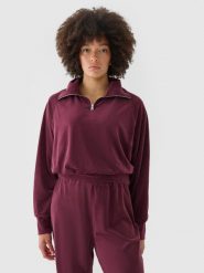 4F Bluza dresowa z weluru nierozpinana bez kaptura damska - czerwona L. Czerwone bluzy sportowe 4f, l, bez wzorów, z dresówki, bez kaptura. W wyprzedaży za 69.99 zł.