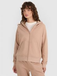 4F Bluza dresowa rozpinana z kapturem damska - beżowa XS. Brązowe bluzy 4f, uniwersalny, bez wzorów, z bawełny, z kapturem. Za 159.99 zł.