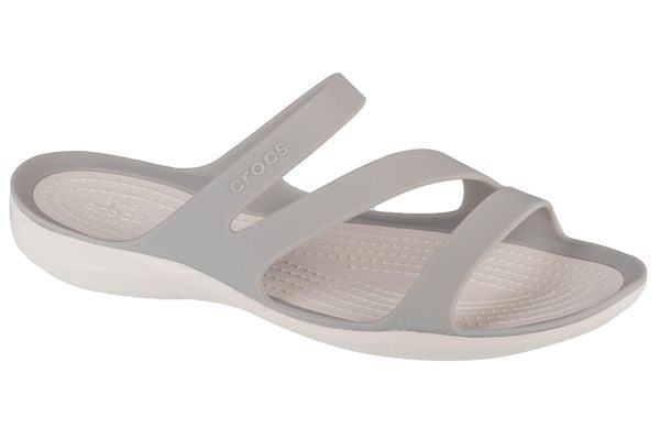 Klapki damskie Crocs Swiftwater. Szare klapki Crocs, bez wzorów, z materiału, bez obcasa. Za 199.99 zł.