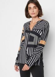 Tunika ze zrównoważonej wiskozy. Brązowe tuniki bonprix, z aplikacjami, z wiskozy, eleganckie, bez kołnierzyka, bez ramiączek. Za 84.99 zł.