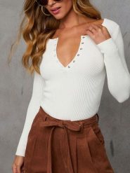 Milan Kiss Koszulka w kolorze kremowym rozmiar: S. Brązowe bluzki Milan Kiss, s, bez wzorów, prążkowane, bez kołnierzyka, bez ramiączek. Za 131.12 zł.