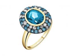 Pierścionek z żółtego złota z brylantami i topazami - próba 585. Żółte pierścionki Apart, z brylantem, złote. Za 6,990.00 zł.