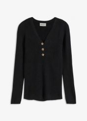 Sweter w prążek z wiskozą. Czarne swetry bonprix, bez wzorów, z wiskozy, bez ramiączek. Za 69.99 zł.
