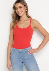 Czerwony Tank Top z Bawełny na Cienkich Ramiączkach z Regulacją Dimhina. Czerwone topy Born2be, l, bez wzorów, z bawełny, bez kołnierzyka, bez ramiączek. Za 19.99 zł.