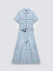 Sukienka damska midi jeansowa trapezowa niebieska Becca 136. Niebieskie sukienki Big Star, na co dzień, l, bez wzorów, z jeansu, bez kołnierzyka, bez ramiączek, midi, rozkloszowane. Za 279.99 zł.