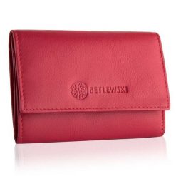 Portfel damski BETLEWSKI BPD-SS-17 CZERWONY. Czerwone portfele Betlewski, bez wzorów, ze skóry. Za 139.99 zł.