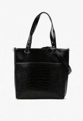 Czarna Duża Torebka Shopper na Ramię z Tłoczeniem Jelin. Czarne shopper Renee, bez wzorów, z materiału, na ramię, duże, z tłoczeniem, bez dodatków. W wyprzedaży za 103.99 zł.