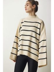 Happiness Istanbul Sweter w kolorze kremowym rozmiar: onesize. Brązowe swetry Happiness Istanbul, bez wzorów, bez ramiączek. Za 78.28 zł.