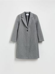 Flauszowy płaszcz - szary. Szare płaszcze Reserved, l, bez wzorów, z tkaniny, bez kaptura. Za 159.99 zł.