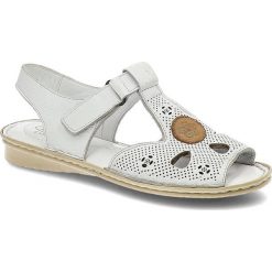 Białe Sandały Lanqier Wygodne Skórzane Buty. Białe sandały Lanqier, w ażurowe wzory, ze skóry, eleganckie, bez obcasa, na koturnie, bez zapięcia. Za 159.00 zł.