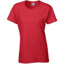 Damska Koszulka T-shirt Krótki Rękaw Top. Czerwone t-shirty GILDAN, s, bez wzorów, bez kołnierzyka, bez ramiączek. Za 47.99 zł.