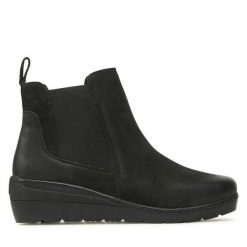 Botki Go Soft. Czarne botki GO SOFT, bez wzorów, bez obcasa, na koturnie, bez zapięcia. Za 199.99 zł.