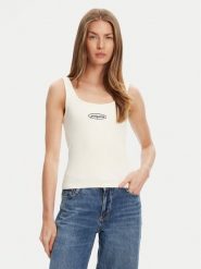 Guess Jeans Top W5YP35 KA0H1 Écru Regular Fit. Topy Guess Jeans, s, z aplikacjami, z bawełny, bez kołnierzyka, bez ramiączek. Za 69.99 zł.