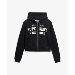 Króka, luźna, zapinana na zamek bluza z kapturem damska Superdry Athletic Essent. Niebieskie bluzy Superdry, bez wzorów, z kapturem. Za 327.70 zł.